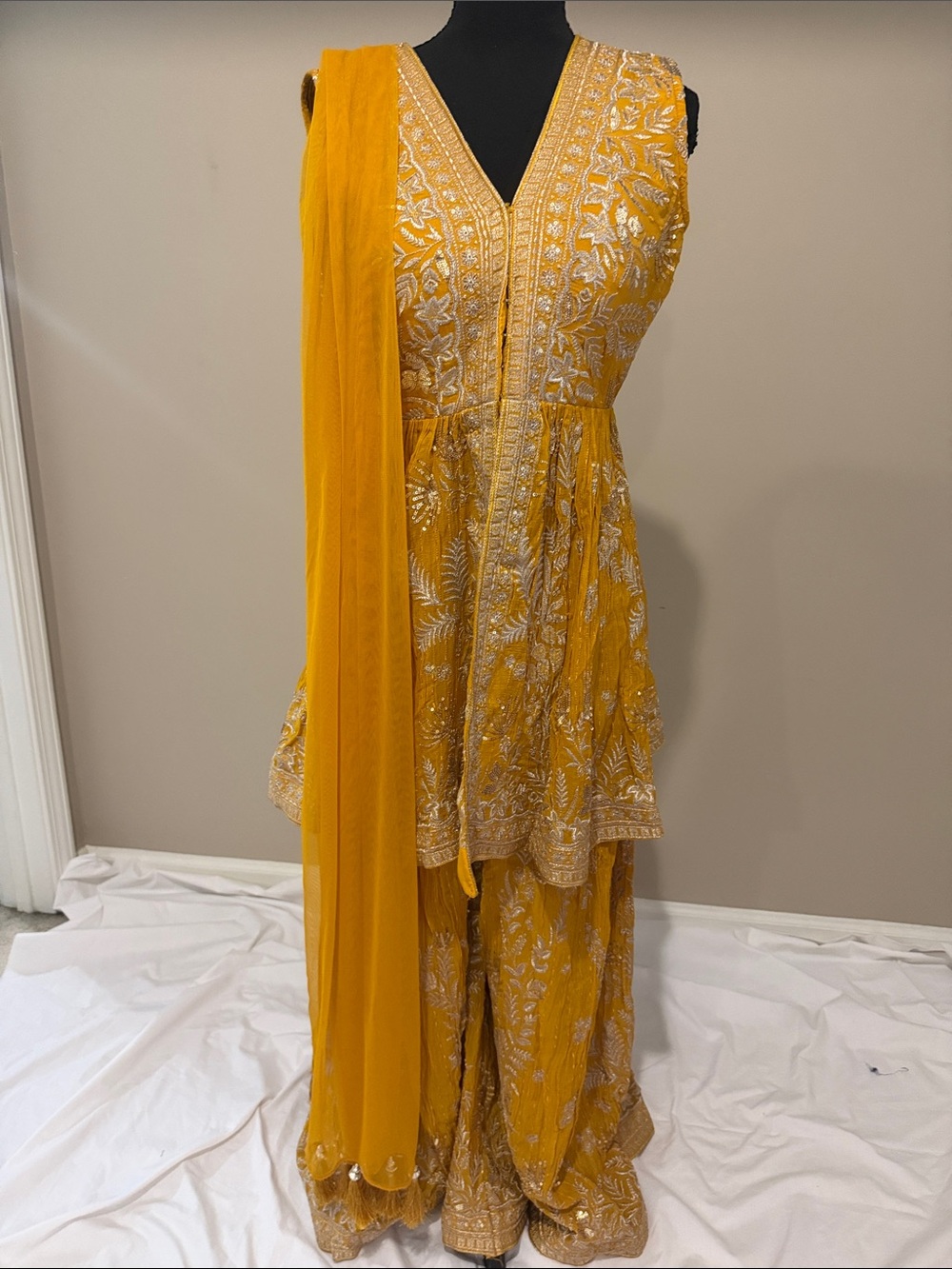 Embroidered Mustard Yellow Women's Floral Dress with Dupatta (Inspired Mahima)